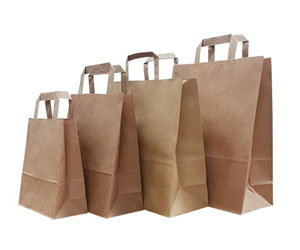 Large Takeway Bags - Flat Handle Kraft - 125x Per Pack